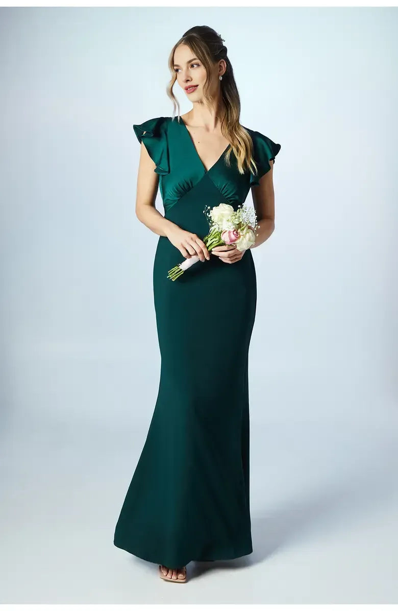 Affordable Fitted V Neck Short Sleeve Floor-Length Prom Dress