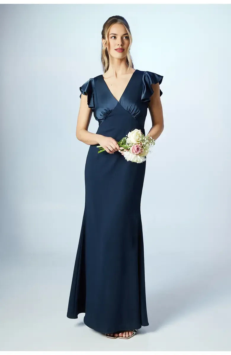 Affordable Fitted V Neck Short Sleeve Floor-Length Prom Dress