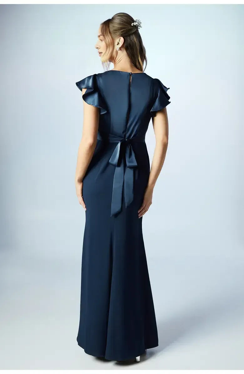 Affordable Fitted V Neck Short Sleeve Floor-Length Prom Dress
