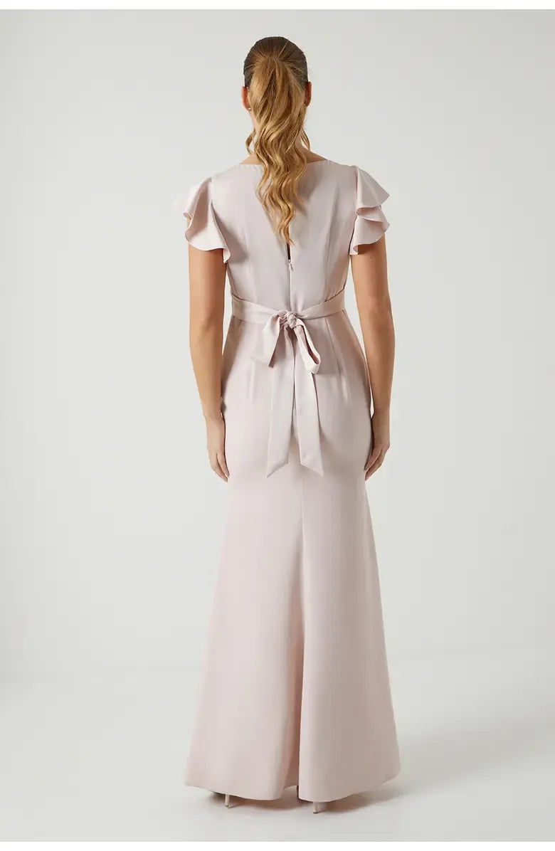 Affordable Fitted V Neck Short Sleeve Floor-Length Prom Dress