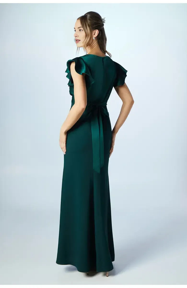 Affordable Fitted V Neck Short Sleeve Floor-Length Prom Dress