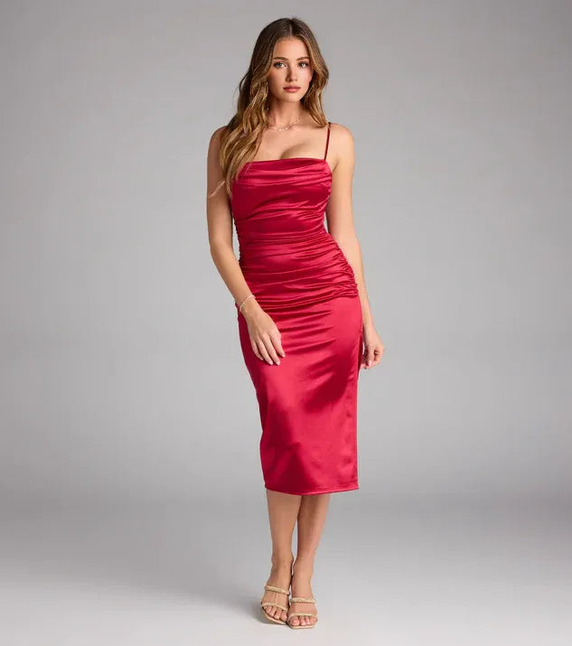 Affordable Form-hugging Square Neck Sleeveless Zipper Up Tea-Length Prom Dress