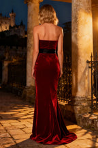 Affordable Sheath/Column Strapless Sleeveless Sweep/Brush Train Winter Prom Dress