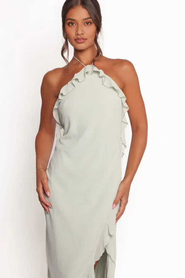 Affordable Sheath Halter Neck Sleeveless Backless Ankle-Length Prom Dress