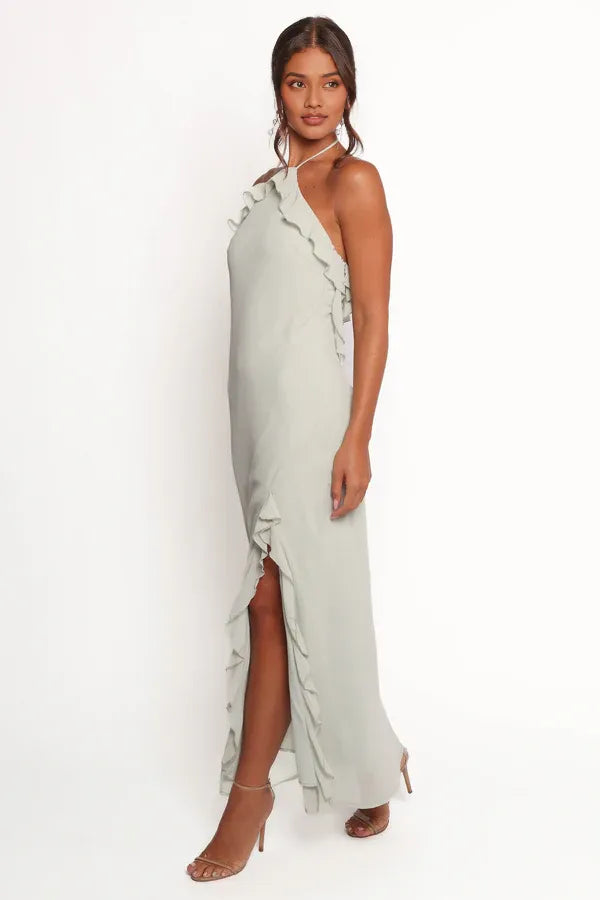 Affordable Sheath Halter Neck Sleeveless Backless Ankle-Length Prom Dress