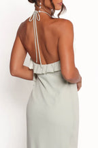 Affordable Sheath Halter Neck Sleeveless Backless Ankle-Length Prom Dress