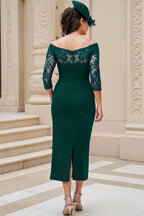 Affordable Sheath Off The Shoulder Long Sleeve Scoop Back Ankle-Length Mother of the Bride Dress