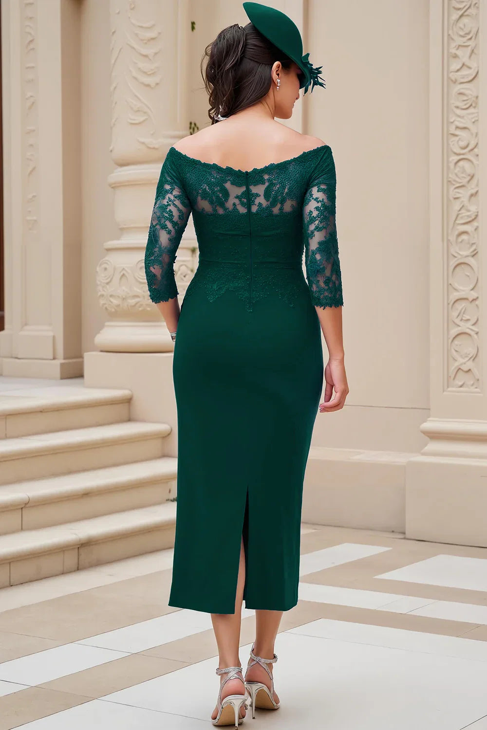 Affordable Sheath Off The Shoulder Long Sleeve Scoop Back Ankle-Length Mother of the Bride Dress