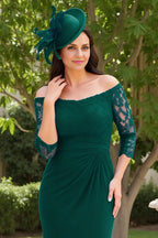 Affordable Sheath Off The Shoulder Long Sleeve Scoop Back Ankle-Length Mother of the Bride Dress