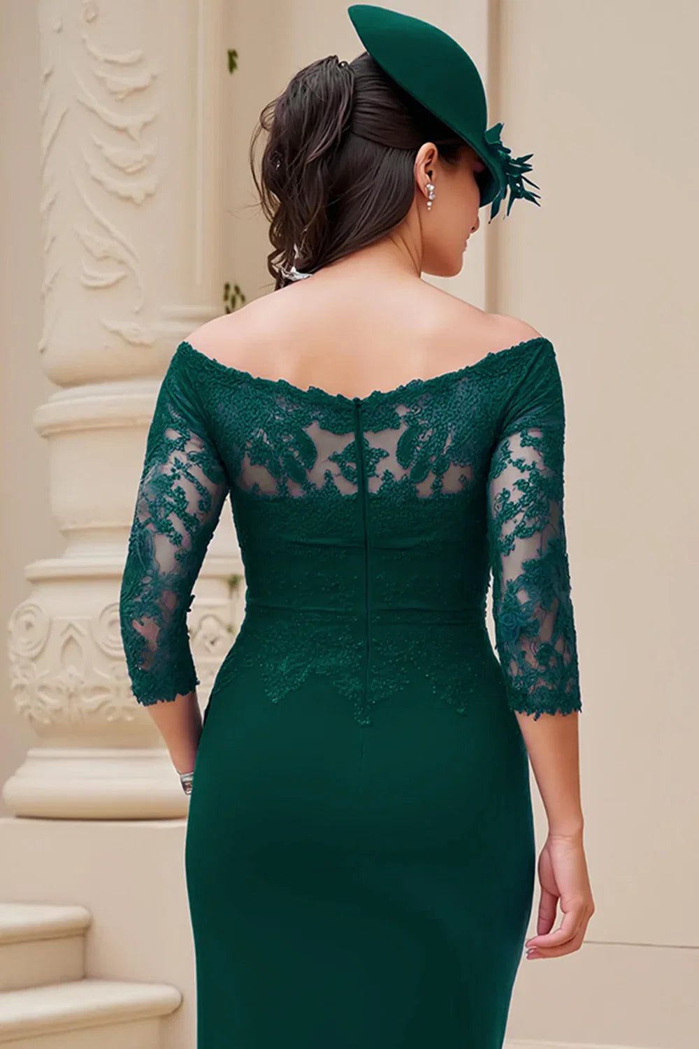 Affordable Sheath Off The Shoulder Long Sleeve Scoop Back Ankle-Length Mother of the Bride Dress