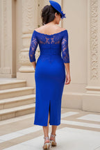 Affordable Sheath Off The Shoulder Long Sleeve Scoop Back Ankle-Length Mother of the Bride Dress