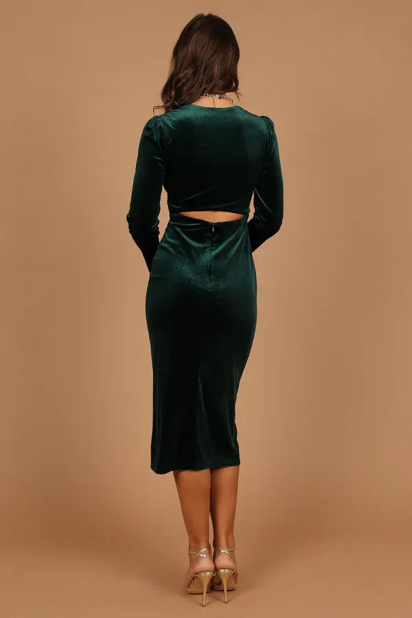 Affordable Sheath V Neck Long Sleeve Tea-Length Prom Dress