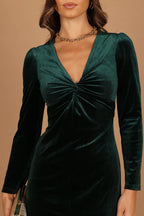 Affordable Sheath V Neck Long Sleeve Tea-Length Prom Dress