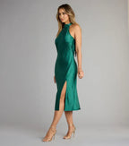 Affordable Curve-hugging Halter Neck Sleeveless Low Cowl Back Midi Length Prom Dress