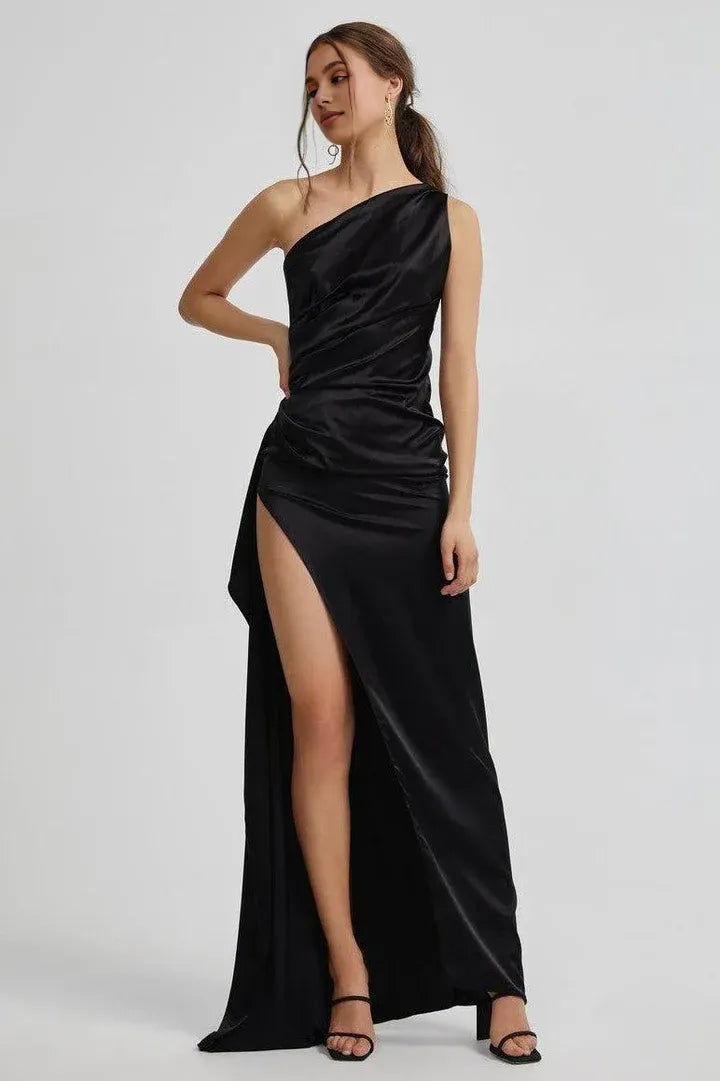 Affordable Fitted One Shoulder Sleeveless Floor-Length Prom Dress