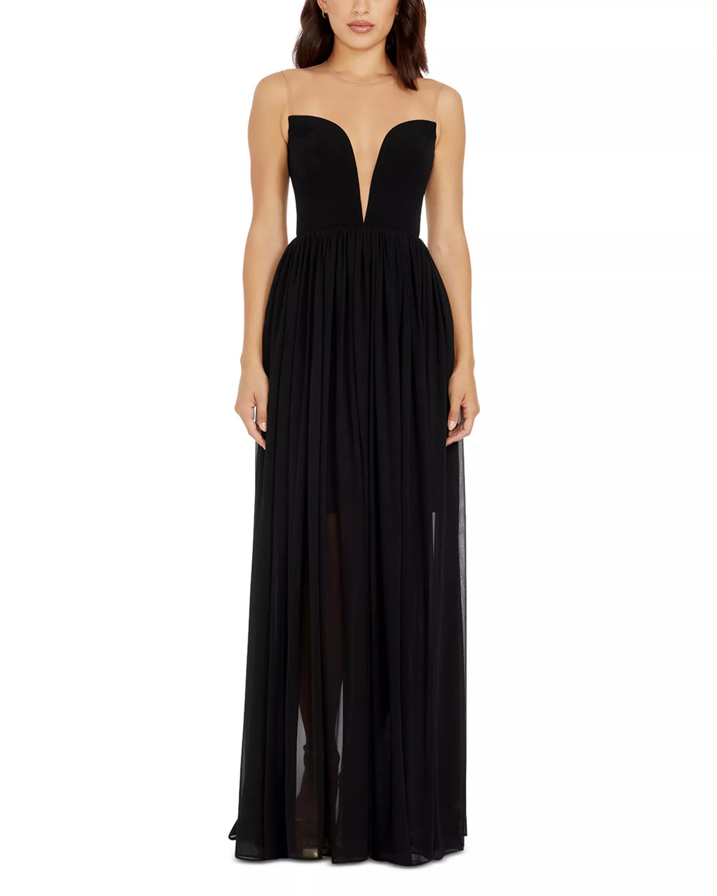 Airy A Line Deep V Neck Sheer Strap Sheer Back Floor Length For Ladies Prom Dress