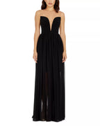 Airy A Line Deep V Neck Sheer Strap Sheer Back Floor Length For Ladies Prom Dress