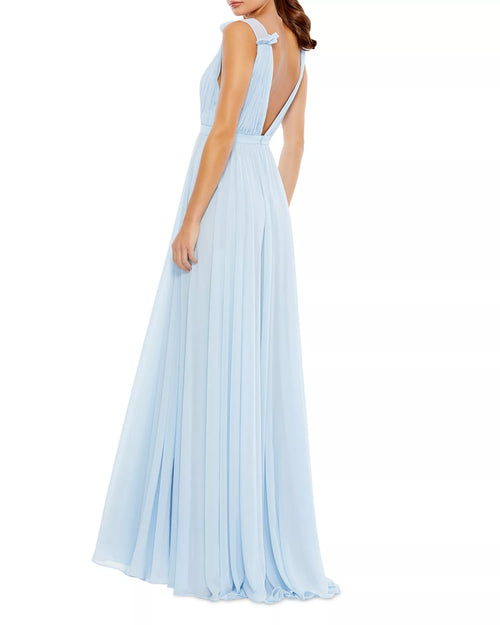 Robe de soirée longue trapèze fluide à décolleté en V profond et dos nu pour femme
