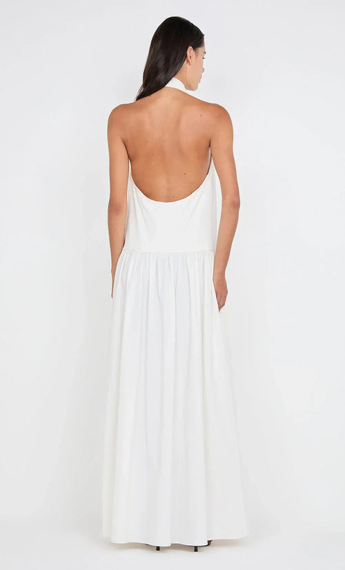 Robe de bal vaporeuse coupe trapèze à licou, sans manches, dos ouvert, longueur ras du sol, à vendre