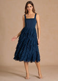 Airy A Line Square Neck Sleeveless Smocked Back Ruffled Midi Hot sale Prom Dress