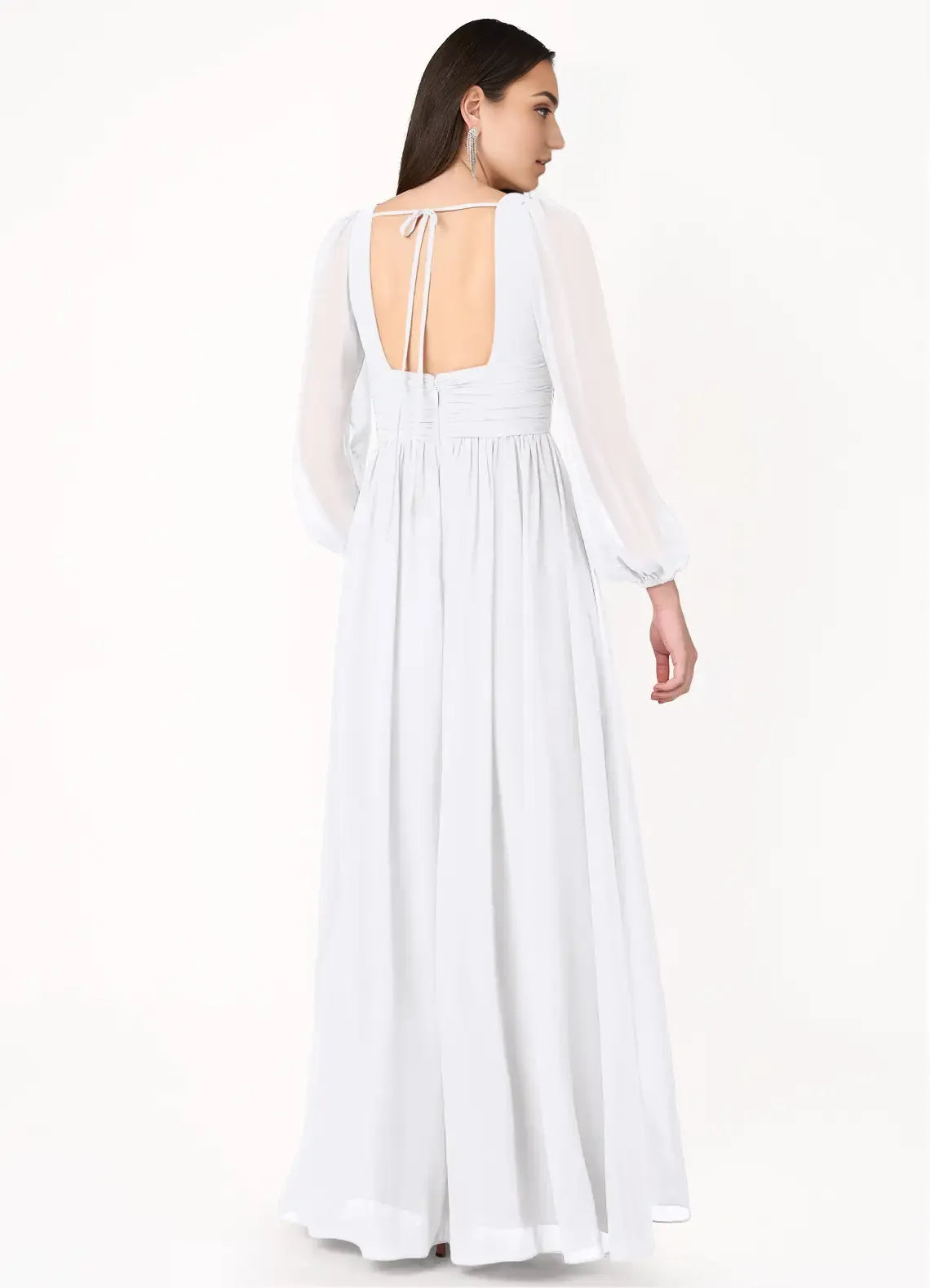 Airy A Line V Neck Sheer Long Sleeve Tie Back Floor Length For Ladies Prom Dress