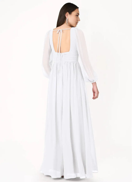 Airy A Line V Neck Sheer Long Sleeve Tie Back Floor Length For Ladies Prom Dress