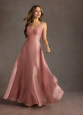 Airy A Line V Neck Spaghetti Strap Crisscross Back Floor Length Hot Sale Prom Dress