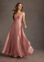 Airy A Line V Neck Spaghetti Strap Crisscross Back Floor Length Hot Sale Prom Dress
