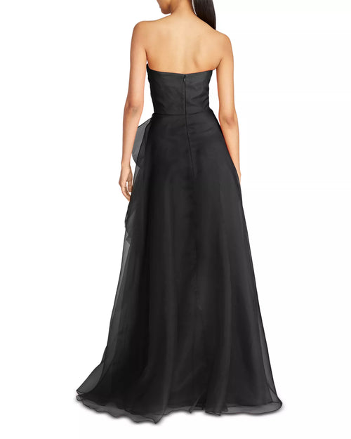 Robe de bal vaporeuse, bustier cœur, dos froncé, longueur ras du sol, pour femme