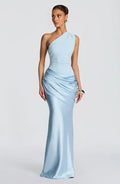 Airy Mermaid One Shoulder Sleeveless Ruched Back Floor Length For Women Evening Dress