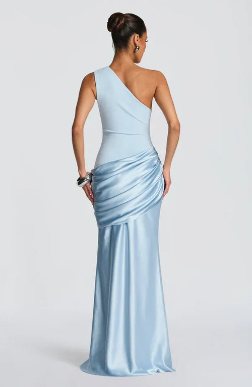 Robe de Soirée Femme Longue Épaule Unique Sans Manches Sirène Légère avec Fronces au Dos