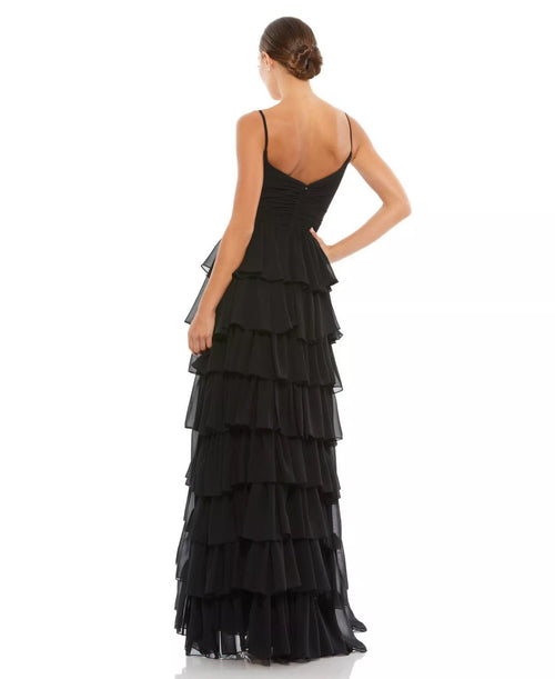 Robe de bal aérienne à volants, coupe trapèze, à fines bretelles, décolleté en V, dos ouvert, coupe asymétrique pour adultes
