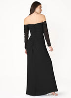 Airy Sheath Off The Shoulder Sheer Long Sleeve Open Back Floor Length For Ladies Prom Dress