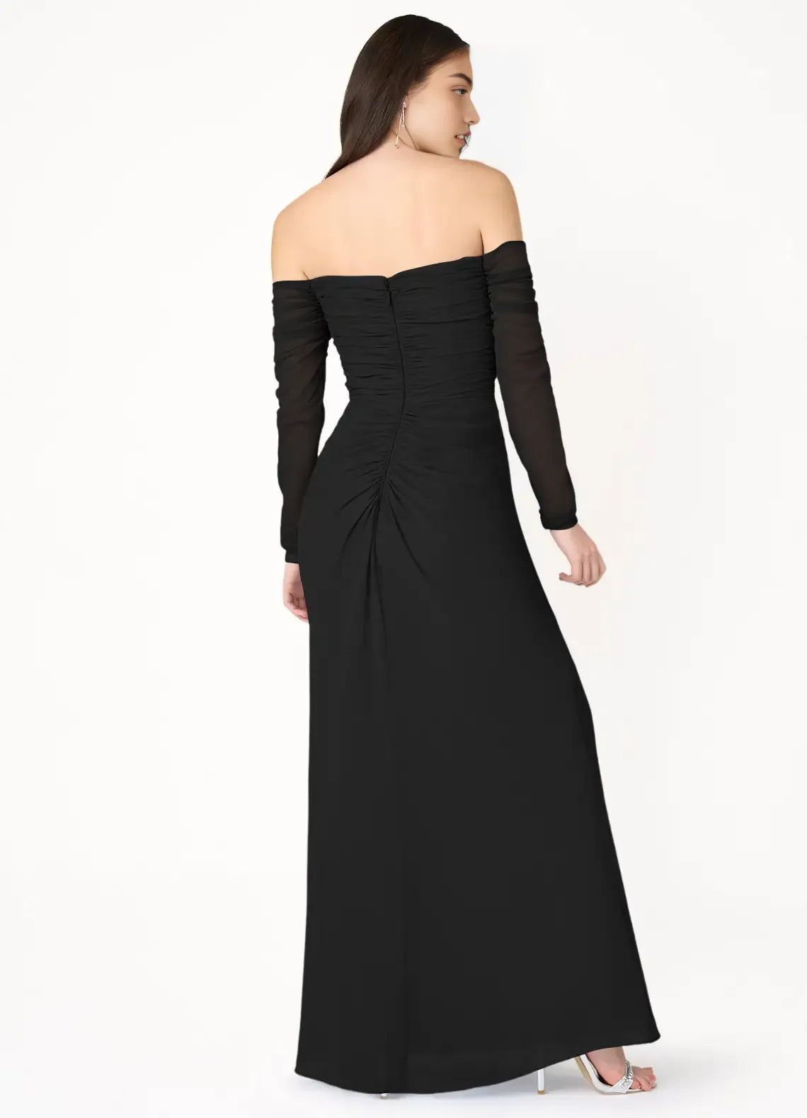Airy Sheath Off The Shoulder Sheer Long Sleeve Open Back Floor Length For Ladies Prom Dress