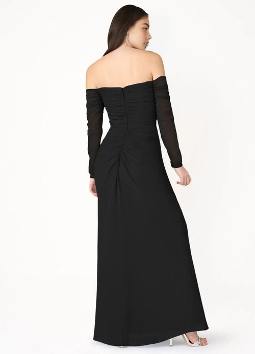 Airy Sheath Off The Shoulder Sheer Long Sleeve Open Back Floor Length For Ladies Prom Dress
