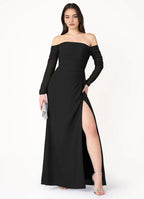 Airy Sheath Off The Shoulder Sheer Long Sleeve Open Back Floor Length For Ladies Prom Dress