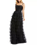Airy Tiered Square Neck Sleeveless Open Back Floor Length For Sale Prom Dress