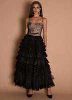 Airy Tiered Square Neck Spaghetti Strap Lace Back Midi Length For Adults Prom Dress