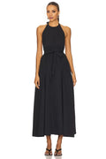 Alluring A Line Halter Neck Sleeveless Cutout Back Midi Evening Dress