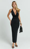 Alluring Bodycon Cowl Neck Sleeveless Crisscross Back Midi Plus Size Evening Dress