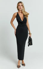 Alluring Bodycon Cowl Neck Sleeveless Crisscross Back Midi Plus Size Evening Dress