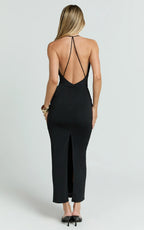 Alluring Bodycon Cowl Neck Sleeveless Crisscross Back Midi Plus Size Evening Dress
