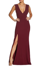 Alluring Mermaid Deep V Neck Sleeveless V Back Floor Length Evening Dress