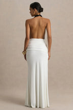 Alluring Mermaid Halter Neck Sleeveless Open Back Floor Length Evening Dress