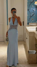 Alluring Mermaid Halter Neck Sleeveless Open Back Floor-Length Vacation Dress