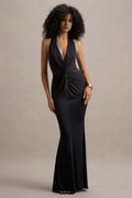 Alluring Mermaid Halter Neck Sleeveless Tie Back Floor Length Evening Dress