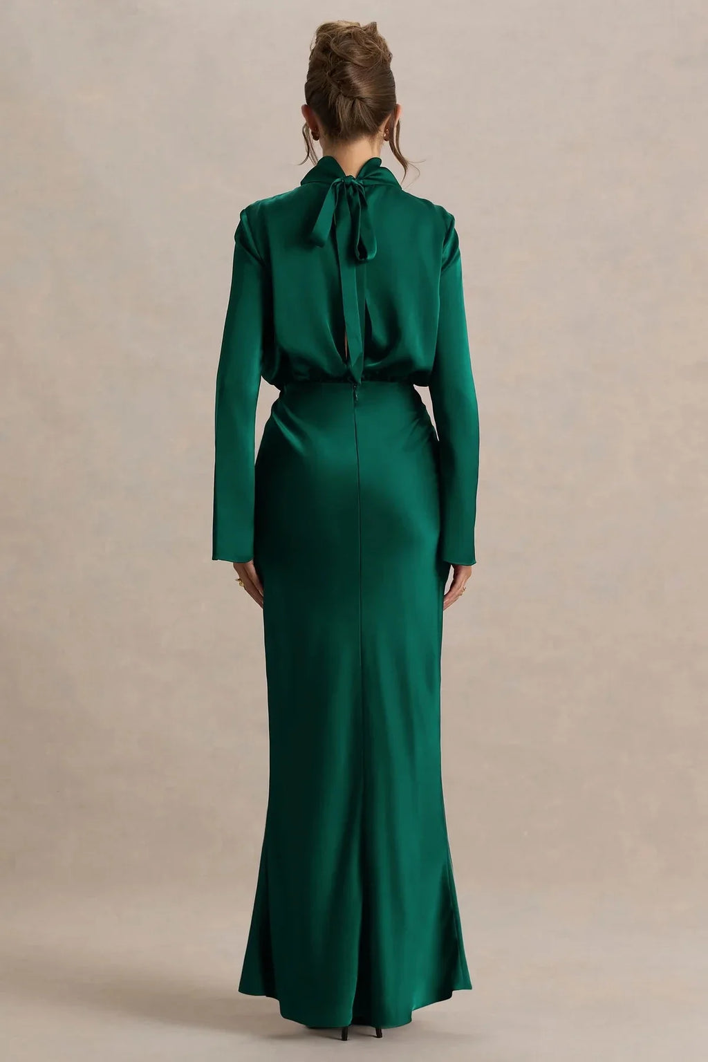 Alluring Mermaid Mock Neck Bell Sleeve Tie Back Floor Length Evening Dress
