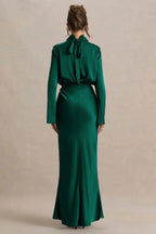 Alluring Mermaid Mock Neck Bell Sleeve Tie Back Floor Length Evening Dress