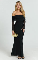 Alluring Mermaid Off Shoulder Long Sleeve Open Back Floor Length Plus Size Evening Dress