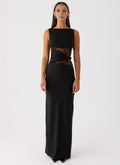 Alluring Sheath Boat Neck Sleeveless Lace Insert Floor Length Plus Size Evening Dress